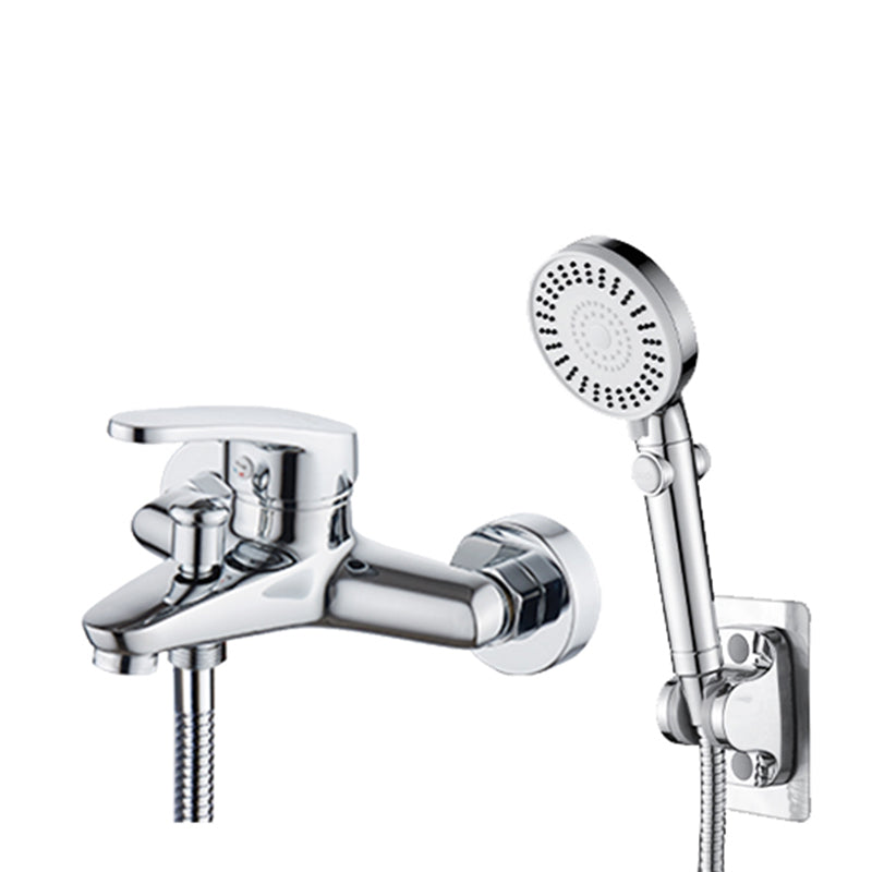 Popular Wall Mount Tub Faucet Fixed Lever Handle Bath Filler Trim Chrome Tri-Mode Handshower Risers Not Included Clearhalo 'Bathroom Remodel & Bathroom Fixtures' 'Bathtub Faucets' 'bathtub_faucets' 'Home Improvement' 'home_improvement' 'home_improvement_bathtub_faucets' 7395801