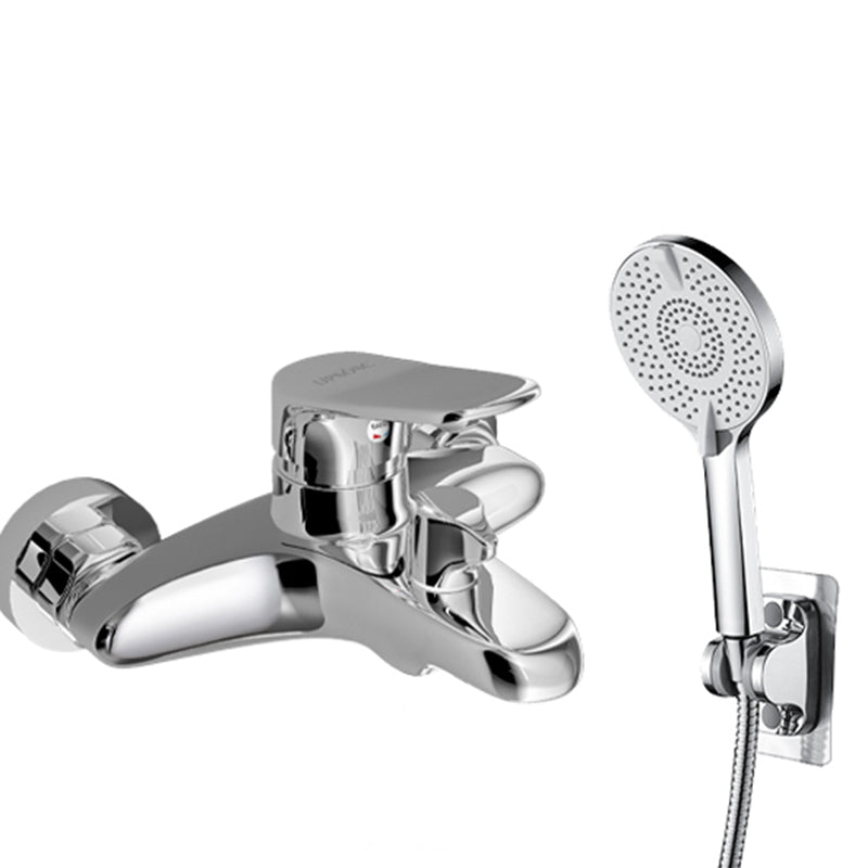 Popular Wall Mount Tub Faucet Fixed Lever Handle Bath Filler Trim Silver Four Speed Shower Risers Not Included Clearhalo 'Bathroom Remodel & Bathroom Fixtures' 'Bathtub Faucets' 'bathtub_faucets' 'Home Improvement' 'home_improvement' 'home_improvement_bathtub_faucets' 7395802