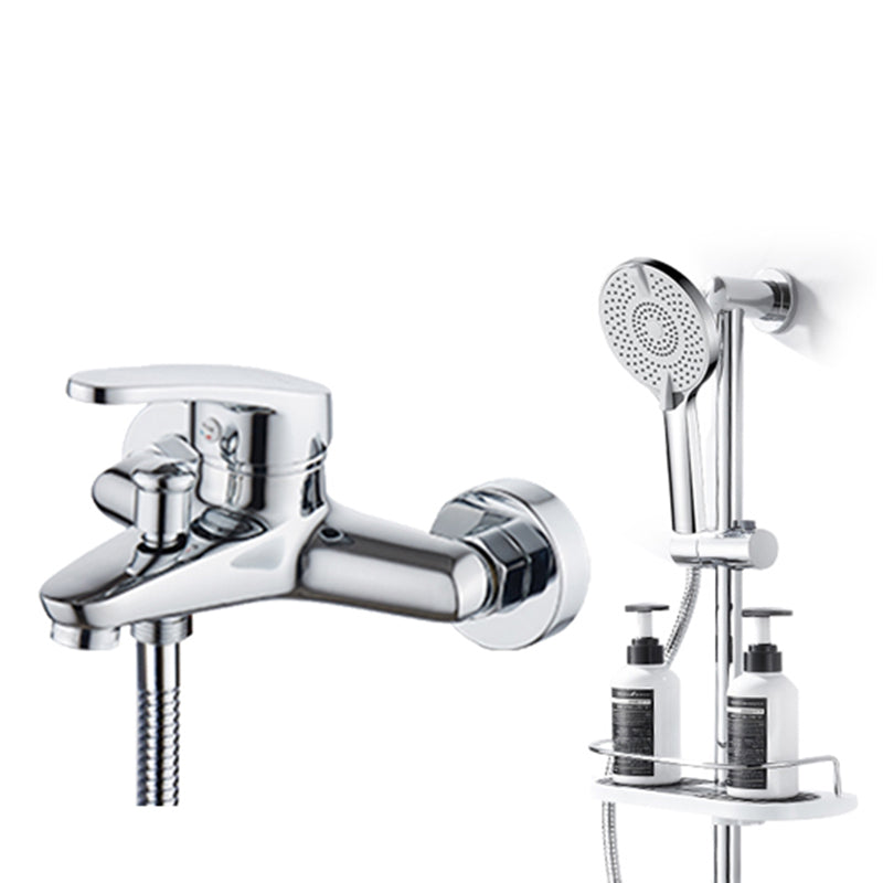 Popular Wall Mount Tub Faucet Fixed Lever Handle Bath Filler Trim Chrome Four Speed Shower Risers Included Clearhalo 'Bathroom Remodel & Bathroom Fixtures' 'Bathtub Faucets' 'bathtub_faucets' 'Home Improvement' 'home_improvement' 'home_improvement_bathtub_faucets' 7395807