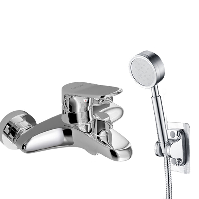Popular Wall Mount Tub Faucet Fixed Lever Handle Bath Filler Trim Silver Stainless Steel Handshower Risers Not Included Clearhalo 'Bathroom Remodel & Bathroom Fixtures' 'Bathtub Faucets' 'bathtub_faucets' 'Home Improvement' 'home_improvement' 'home_improvement_bathtub_faucets' 7395808