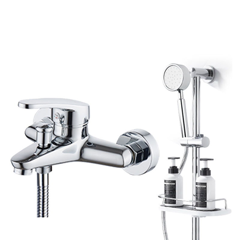 Popular Wall Mount Tub Faucet Fixed Lever Handle Bath Filler Trim Chrome Stainless Steel Handshower Risers Included Clearhalo 'Bathroom Remodel & Bathroom Fixtures' 'Bathtub Faucets' 'bathtub_faucets' 'Home Improvement' 'home_improvement' 'home_improvement_bathtub_faucets' 7395817