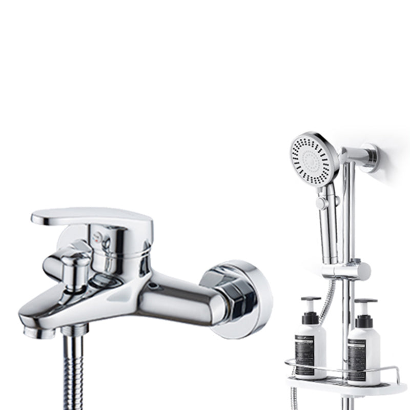 Popular Wall Mount Tub Faucet Fixed Lever Handle Bath Filler Trim Chrome Tri-Mode Handshower Risers Included Clearhalo 'Bathroom Remodel & Bathroom Fixtures' 'Bathtub Faucets' 'bathtub_faucets' 'Home Improvement' 'home_improvement' 'home_improvement_bathtub_faucets' 7395819