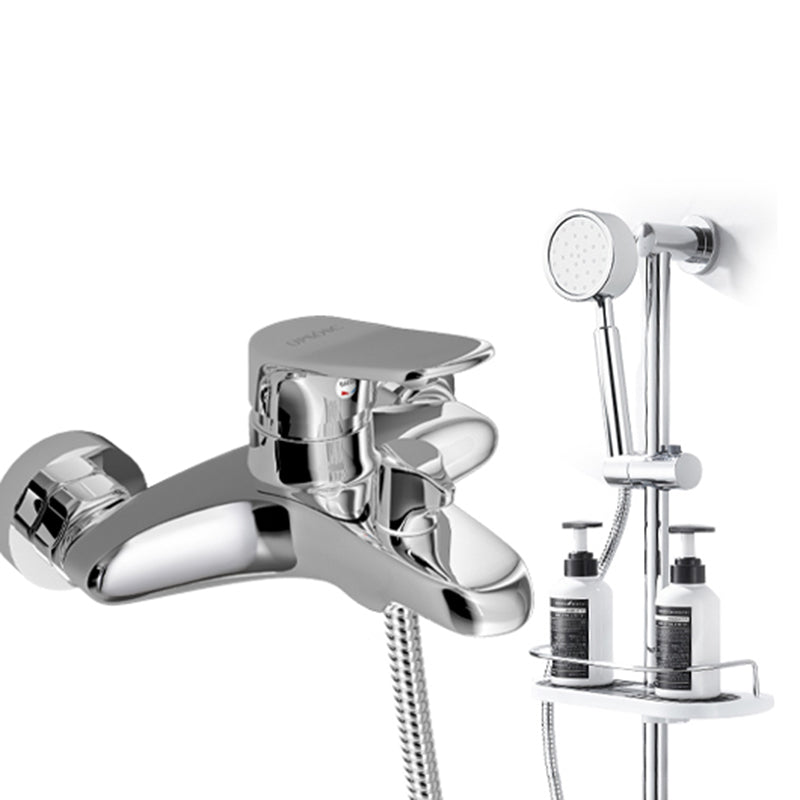 Popular Wall Mount Tub Faucet Fixed Lever Handle Bath Filler Trim Silver Stainless Steel Handshower Risers Included Clearhalo 'Bathroom Remodel & Bathroom Fixtures' 'Bathtub Faucets' 'bathtub_faucets' 'Home Improvement' 'home_improvement' 'home_improvement_bathtub_faucets' 7395821