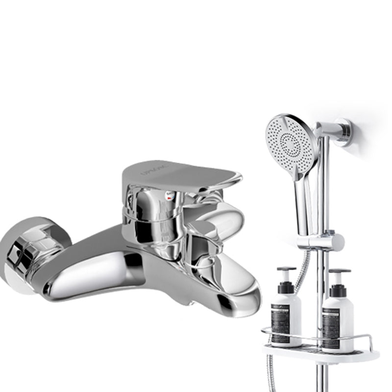 Popular Wall Mount Tub Faucet Fixed Lever Handle Bath Filler Trim Silver Four Speed Shower Risers Included Clearhalo 'Bathroom Remodel & Bathroom Fixtures' 'Bathtub Faucets' 'bathtub_faucets' 'Home Improvement' 'home_improvement' 'home_improvement_bathtub_faucets' 7395822