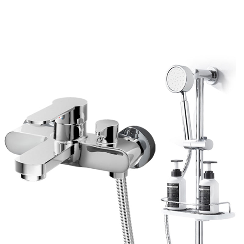 Popular Wall Mount Tub Faucet Fixed Lever Handle Bath Filler Trim Bright Silver Stainless Steel Handshower Risers Included Clearhalo 'Bathroom Remodel & Bathroom Fixtures' 'Bathtub Faucets' 'bathtub_faucets' 'Home Improvement' 'home_improvement' 'home_improvement_bathtub_faucets' 7395823