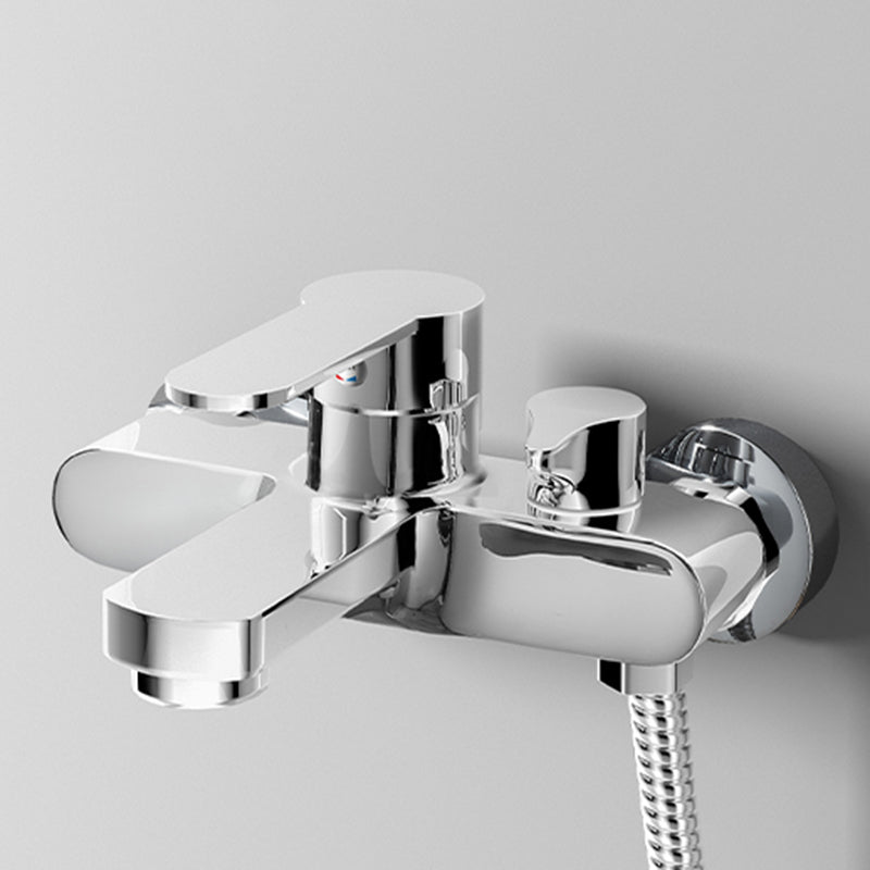 Popular Wall Mount Tub Faucet Fixed Lever Handle Bath Filler Trim Bright Silver Single Faucet Risers Not Included Clearhalo 'Bathroom Remodel & Bathroom Fixtures' 'Bathtub Faucets' 'bathtub_faucets' 'Home Improvement' 'home_improvement' 'home_improvement_bathtub_faucets' 7395824