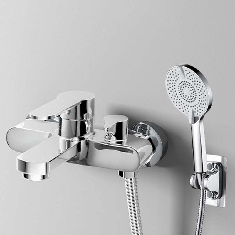 Popular Wall Mount Tub Faucet Fixed Lever Handle Bath Filler Trim Bright Silver Four Speed Shower Risers Not Included Clearhalo 'Bathroom Remodel & Bathroom Fixtures' 'Bathtub Faucets' 'bathtub_faucets' 'Home Improvement' 'home_improvement' 'home_improvement_bathtub_faucets' 7395825