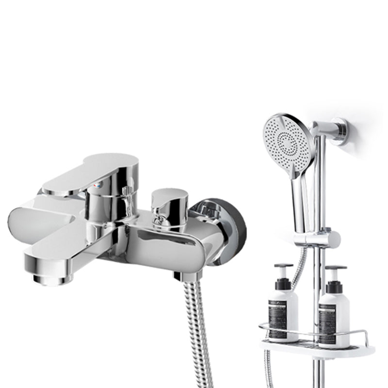 Popular Wall Mount Tub Faucet Fixed Lever Handle Bath Filler Trim Bright Silver Four Speed Shower Risers Included Clearhalo 'Bathroom Remodel & Bathroom Fixtures' 'Bathtub Faucets' 'bathtub_faucets' 'Home Improvement' 'home_improvement' 'home_improvement_bathtub_faucets' 7395827