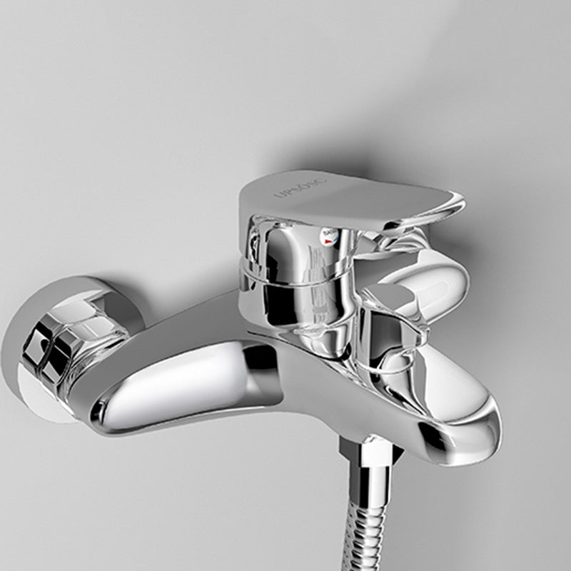 Popular Wall Mount Tub Faucet Fixed Lever Handle Bath Filler Trim Silver Single Faucet Risers Not Included Clearhalo 'Bathroom Remodel & Bathroom Fixtures' 'Bathtub Faucets' 'bathtub_faucets' 'Home Improvement' 'home_improvement' 'home_improvement_bathtub_faucets' 7395830