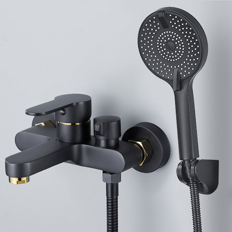 Modern Tub Faucet Lever Handle Wall Mount Fixed Bathtub Faucet Black-Gold Four Speed Shower Risers Not Included Clearhalo 'Bathroom Remodel & Bathroom Fixtures' 'Bathtub Faucets' 'bathtub_faucets' 'Home Improvement' 'home_improvement' 'home_improvement_bathtub_faucets' 7395837