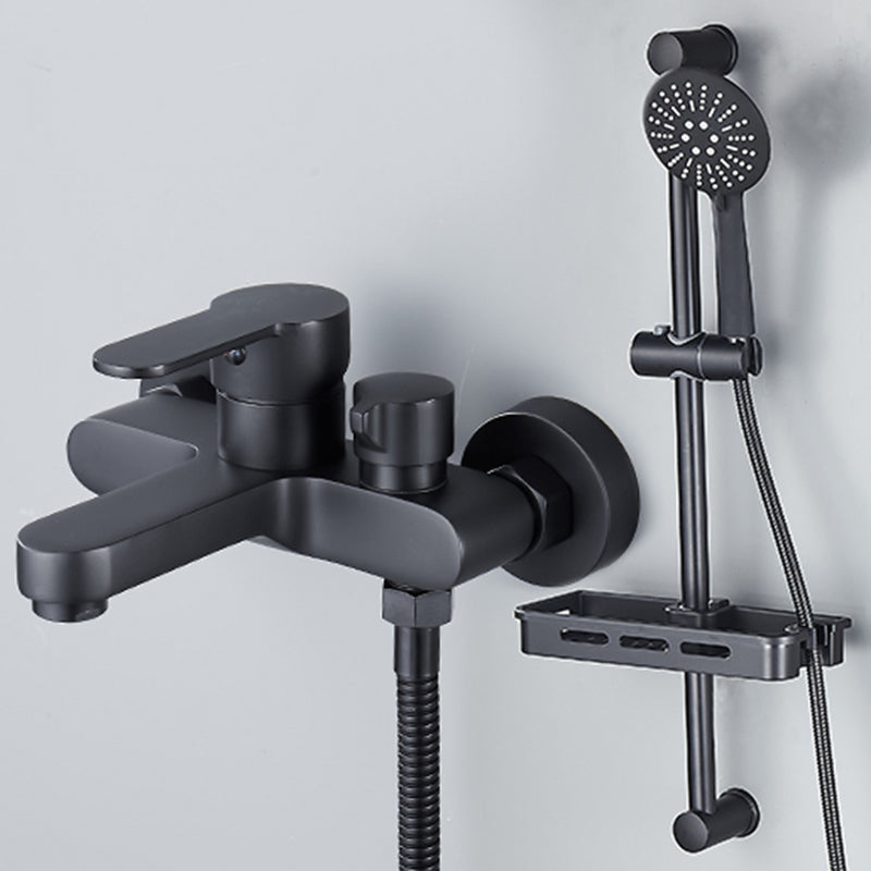 Modern Tub Faucet Lever Handle Wall Mount Fixed Bathtub Faucet Black Circle Shower Head Risers Included Clearhalo 'Bathroom Remodel & Bathroom Fixtures' 'Bathtub Faucets' 'bathtub_faucets' 'Home Improvement' 'home_improvement' 'home_improvement_bathtub_faucets' 7395839