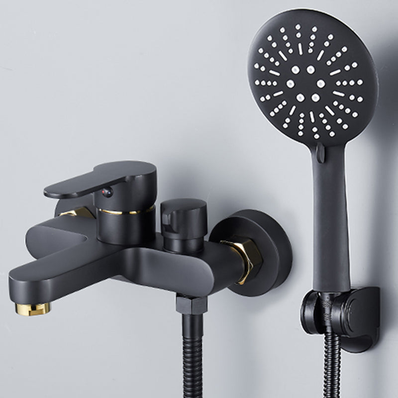 Modern Tub Faucet Lever Handle Wall Mount Fixed Bathtub Faucet Black-Gold Circle Shower Head Risers Not Included Clearhalo 'Bathroom Remodel & Bathroom Fixtures' 'Bathtub Faucets' 'bathtub_faucets' 'Home Improvement' 'home_improvement' 'home_improvement_bathtub_faucets' 7395841
