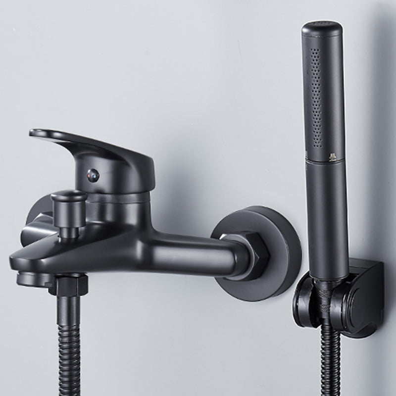 Modern Tub Faucet Lever Handle Wall Mount Fixed Bathtub Faucet Gloss Black Pressurized Shower Head Risers Not Included Clearhalo 'Bathroom Remodel & Bathroom Fixtures' 'Bathtub Faucets' 'bathtub_faucets' 'Home Improvement' 'home_improvement' 'home_improvement_bathtub_faucets' 7395842