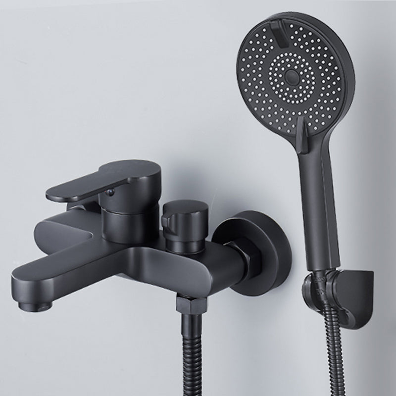Modern Tub Faucet Lever Handle Wall Mount Fixed Bathtub Faucet Black Four Speed Shower Risers Not Included Clearhalo 'Bathroom Remodel & Bathroom Fixtures' 'Bathtub Faucets' 'bathtub_faucets' 'Home Improvement' 'home_improvement' 'home_improvement_bathtub_faucets' 7395847