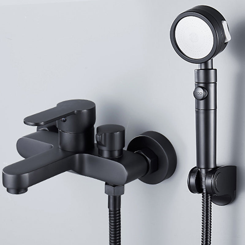 Modern Tub Faucet Lever Handle Wall Mount Fixed Bathtub Faucet Black Tri-Mode Handshower Risers Not Included Clearhalo 'Bathroom Remodel & Bathroom Fixtures' 'Bathtub Faucets' 'bathtub_faucets' 'Home Improvement' 'home_improvement' 'home_improvement_bathtub_faucets' 7395848