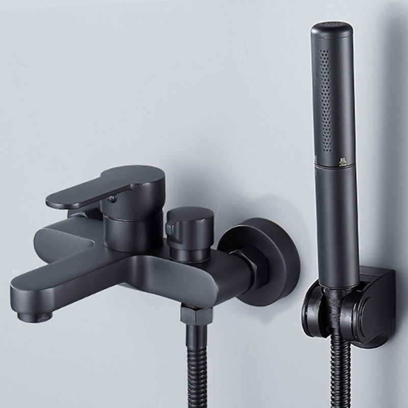 Modern Tub Faucet Lever Handle Wall Mount Fixed Bathtub Faucet Black Pressurized Shower Head Risers Not Included Clearhalo 'Bathroom Remodel & Bathroom Fixtures' 'Bathtub Faucets' 'bathtub_faucets' 'Home Improvement' 'home_improvement' 'home_improvement_bathtub_faucets' 7395850