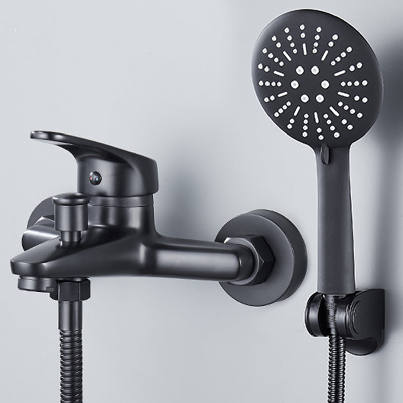 Modern Tub Faucet Lever Handle Wall Mount Fixed Bathtub Faucet Gloss Black Circle Shower Head Risers Not Included Clearhalo 'Bathroom Remodel & Bathroom Fixtures' 'Bathtub Faucets' 'bathtub_faucets' 'Home Improvement' 'home_improvement' 'home_improvement_bathtub_faucets' 7395853