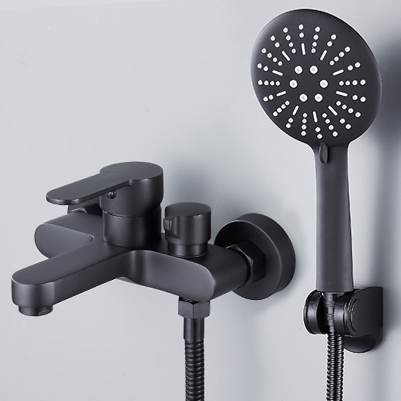 Modern Tub Faucet Lever Handle Wall Mount Fixed Bathtub Faucet Black Circle Shower Head Risers Not Included Clearhalo 'Bathroom Remodel & Bathroom Fixtures' 'Bathtub Faucets' 'bathtub_faucets' 'Home Improvement' 'home_improvement' 'home_improvement_bathtub_faucets' 7395854