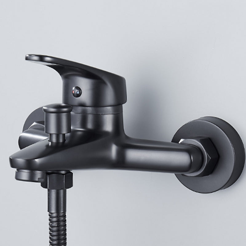 Modern Tub Faucet Lever Handle Wall Mount Fixed Bathtub Faucet Gloss Black Single Faucet Risers Not Included Clearhalo 'Bathroom Remodel & Bathroom Fixtures' 'Bathtub Faucets' 'bathtub_faucets' 'Home Improvement' 'home_improvement' 'home_improvement_bathtub_faucets' 7395855