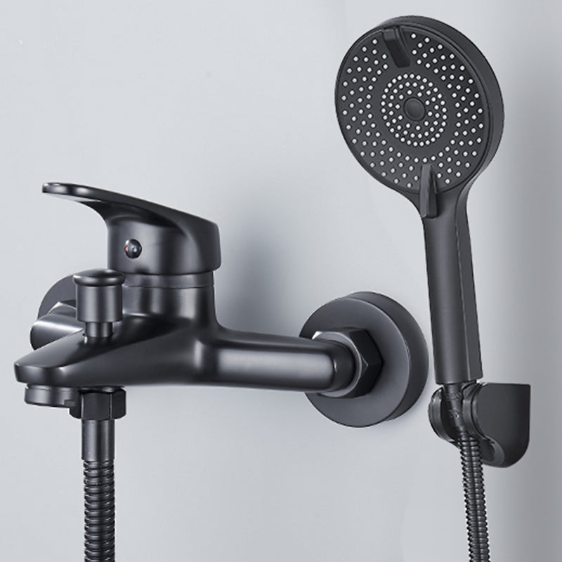 Modern Tub Faucet Lever Handle Wall Mount Fixed Bathtub Faucet Gloss Black Four Speed Shower Risers Not Included Clearhalo 'Bathroom Remodel & Bathroom Fixtures' 'Bathtub Faucets' 'bathtub_faucets' 'Home Improvement' 'home_improvement' 'home_improvement_bathtub_faucets' 7395856