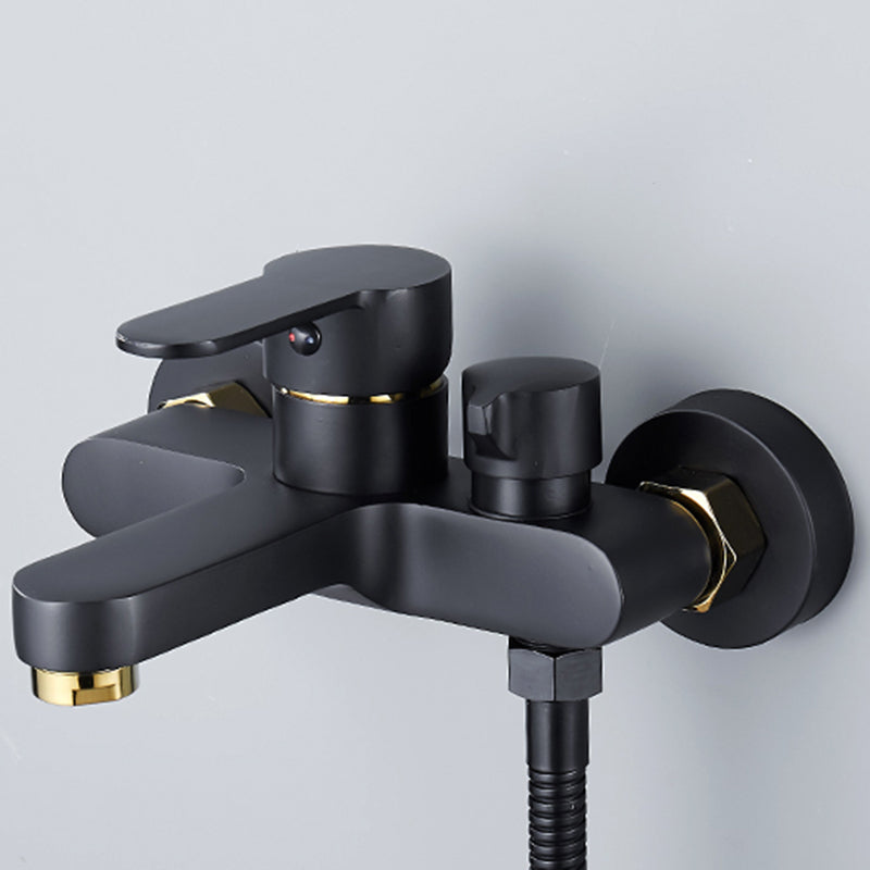 Modern Tub Faucet Lever Handle Wall Mount Fixed Bathtub Faucet Black-Gold Single Faucet Risers Not Included Clearhalo 'Bathroom Remodel & Bathroom Fixtures' 'Bathtub Faucets' 'bathtub_faucets' 'Home Improvement' 'home_improvement' 'home_improvement_bathtub_faucets' 7395857