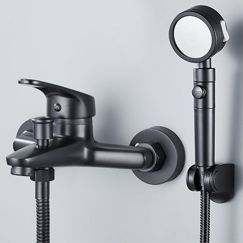Modern Tub Faucet Lever Handle Wall Mount Fixed Bathtub Faucet Gloss Black Tri-Mode Handshower Risers Not Included Clearhalo 'Bathroom Remodel & Bathroom Fixtures' 'Bathtub Faucets' 'bathtub_faucets' 'Home Improvement' 'home_improvement' 'home_improvement_bathtub_faucets' 7395858