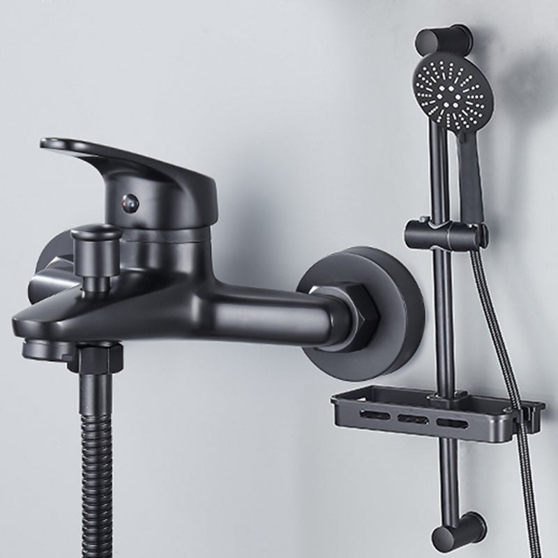 Modern Tub Faucet Lever Handle Wall Mount Fixed Bathtub Faucet Gloss Black Circle Shower Head Risers Included Clearhalo 'Bathroom Remodel & Bathroom Fixtures' 'Bathtub Faucets' 'bathtub_faucets' 'Home Improvement' 'home_improvement' 'home_improvement_bathtub_faucets' 7395860