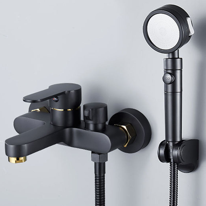 Modern Tub Faucet Lever Handle Wall Mount Fixed Bathtub Faucet Black-Gold Tri-Mode Handshower Risers Not Included Clearhalo 'Bathroom Remodel & Bathroom Fixtures' 'Bathtub Faucets' 'bathtub_faucets' 'Home Improvement' 'home_improvement' 'home_improvement_bathtub_faucets' 7395861
