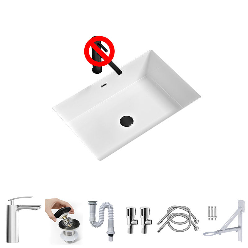 Bathroom Sink Ceramic Pull-out Faucet White Rectangular Washroom Sink 23.6"L x 15.7"W x 7.5"H Cold and Hot Faucet Sink with Faucet Clearhalo 'Bathroom Remodel & Bathroom Fixtures' 'Bathroom Sinks & Faucet Components' 'Bathroom Sinks' 'bathroom_sink' 'Home Improvement' 'home_improvement' 'home_improvement_bathroom_sink' 7395945