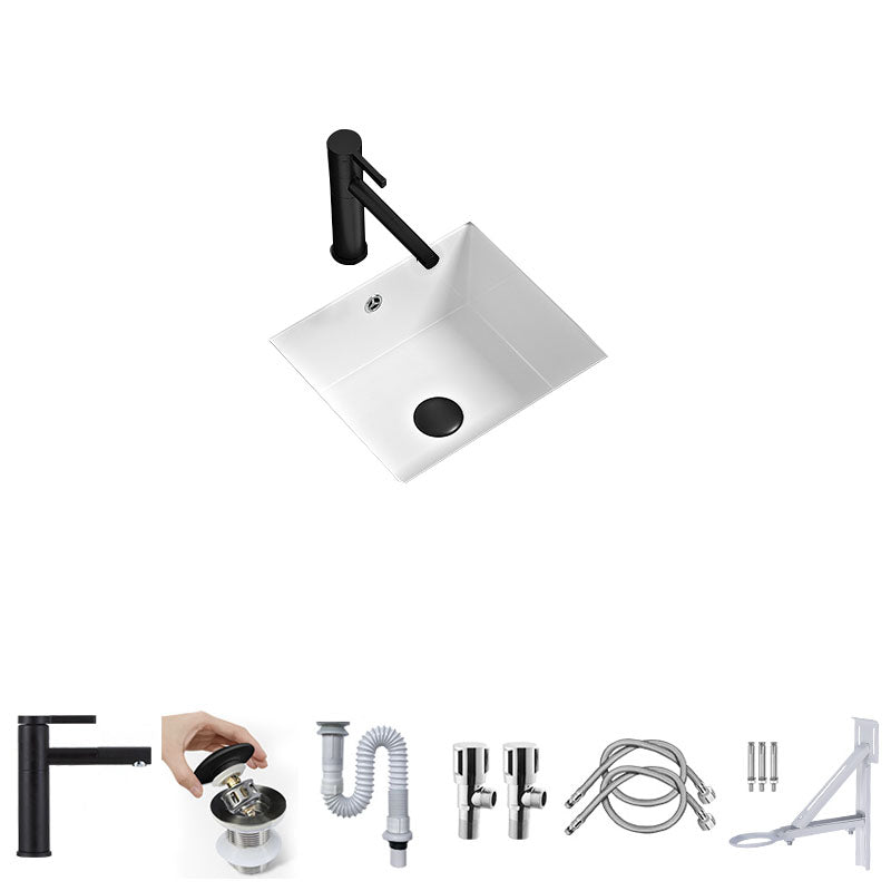 Bathroom Sink Ceramic Pull-out Faucet White Rectangular Washroom Sink 14"L x 13"W x 6"H Swivel Faucet Sink with Faucet Clearhalo 'Bathroom Remodel & Bathroom Fixtures' 'Bathroom Sinks & Faucet Components' 'Bathroom Sinks' 'bathroom_sink' 'Home Improvement' 'home_improvement' 'home_improvement_bathroom_sink' 7395949