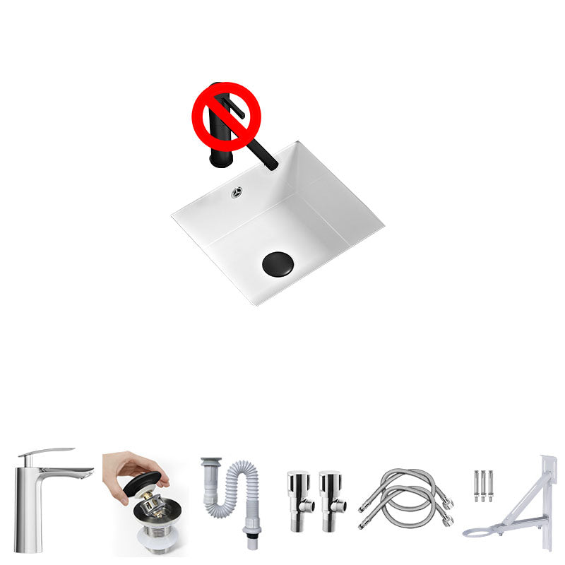 Bathroom Sink Ceramic Pull-out Faucet White Rectangular Washroom Sink 14"L x 13"W x 6"H Cold and Hot Faucet Sink with Faucet Clearhalo 'Bathroom Remodel & Bathroom Fixtures' 'Bathroom Sinks & Faucet Components' 'Bathroom Sinks' 'bathroom_sink' 'Home Improvement' 'home_improvement' 'home_improvement_bathroom_sink' 7395951