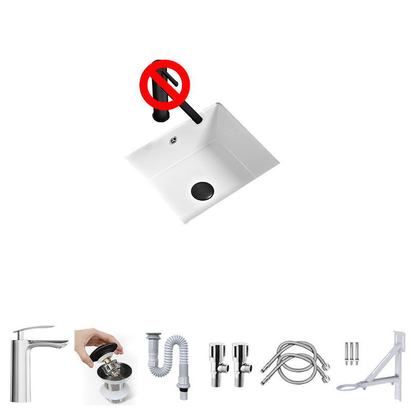 Bathroom Sink Ceramic Pull-out Faucet White Rectangular Washroom Sink 16"L x 12"W x 7"H Cold and Hot Faucet Sink with Faucet Clearhalo 'Bathroom Remodel & Bathroom Fixtures' 'Bathroom Sinks & Faucet Components' 'Bathroom Sinks' 'bathroom_sink' 'Home Improvement' 'home_improvement' 'home_improvement_bathroom_sink' 7395956