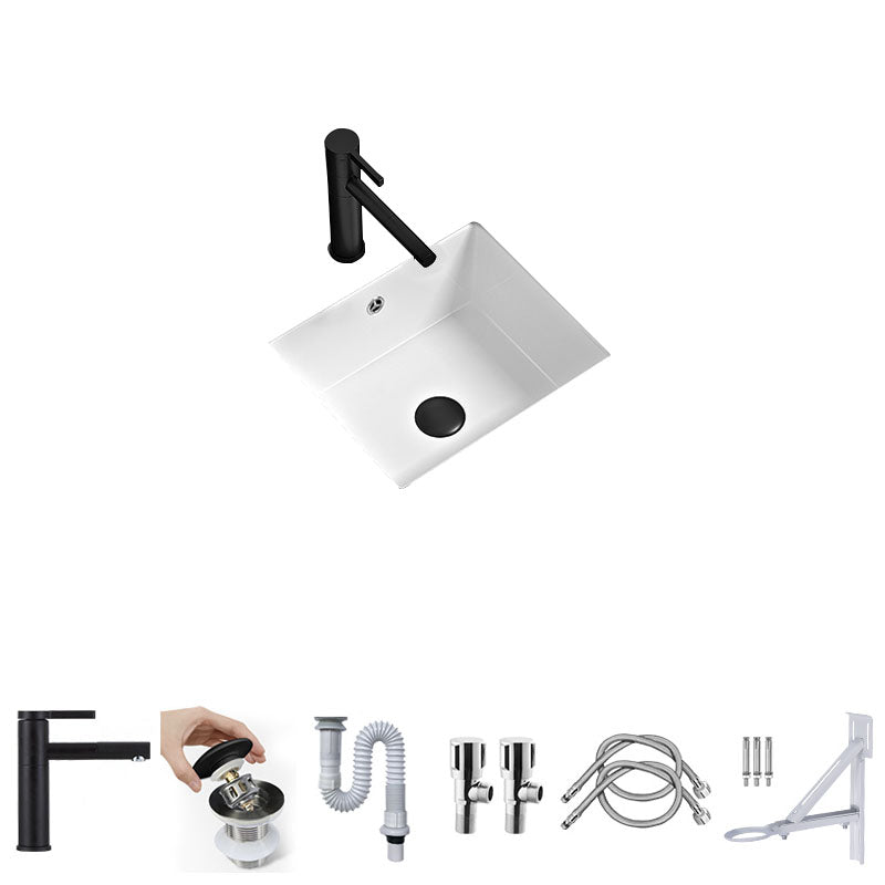 Bathroom Sink Ceramic Pull-out Faucet White Rectangular Washroom Sink 17"L x 13"W x 6"H Swivel Faucet Sink with Faucet Clearhalo 'Bathroom Remodel & Bathroom Fixtures' 'Bathroom Sinks & Faucet Components' 'Bathroom Sinks' 'bathroom_sink' 'Home Improvement' 'home_improvement' 'home_improvement_bathroom_sink' 7395960