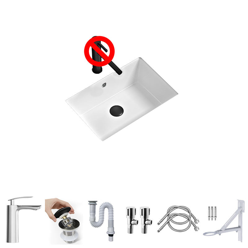 Bathroom Sink Ceramic Pull-out Faucet White Rectangular Washroom Sink 18"L x 13"W x 7"H Cold and Hot Faucet Sink with Faucet Clearhalo 'Bathroom Remodel & Bathroom Fixtures' 'Bathroom Sinks & Faucet Components' 'Bathroom Sinks' 'bathroom_sink' 'Home Improvement' 'home_improvement' 'home_improvement_bathroom_sink' 7395963