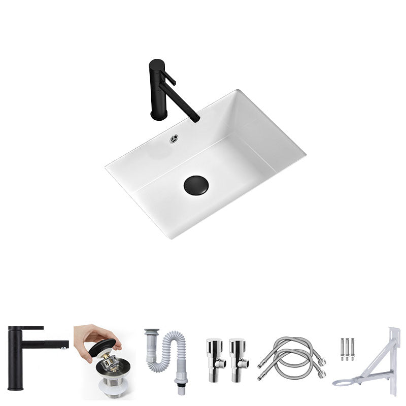 Bathroom Sink Ceramic Pull-out Faucet White Rectangular Washroom Sink 21"L x 14"W x 6"H Swivel Faucet Sink with Faucet Clearhalo 'Bathroom Remodel & Bathroom Fixtures' 'Bathroom Sinks & Faucet Components' 'Bathroom Sinks' 'bathroom_sink' 'Home Improvement' 'home_improvement' 'home_improvement_bathroom_sink' 7395965