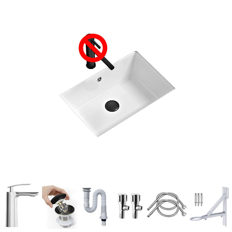 Bathroom Sink Ceramic Pull-out Faucet White Rectangular Washroom Sink 21"L x 14"W x 6"H Cold and Hot Faucet Sink with Faucet Clearhalo 'Bathroom Remodel & Bathroom Fixtures' 'Bathroom Sinks & Faucet Components' 'Bathroom Sinks' 'bathroom_sink' 'Home Improvement' 'home_improvement' 'home_improvement_bathroom_sink' 7395966