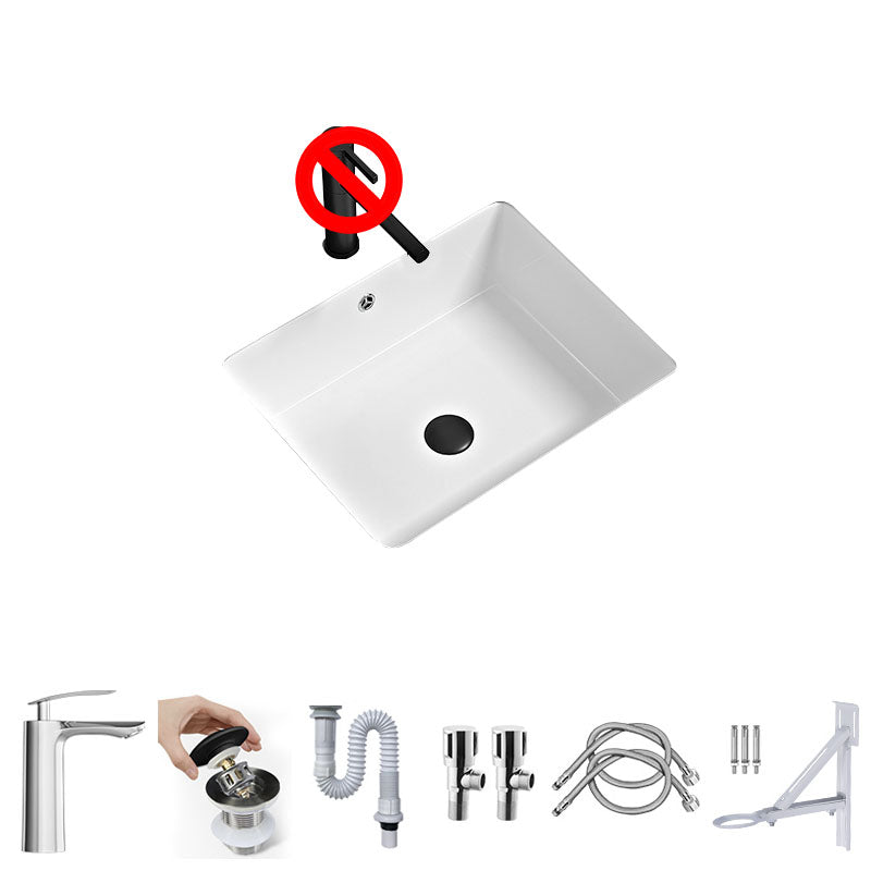 Bathroom Sink Ceramic Pull-out Faucet White Rectangular Washroom Sink 20"L x 15"W x 7"H Cold and Hot Faucet Sink with Faucet Clearhalo 'Bathroom Remodel & Bathroom Fixtures' 'Bathroom Sinks & Faucet Components' 'Bathroom Sinks' 'bathroom_sink' 'Home Improvement' 'home_improvement' 'home_improvement_bathroom_sink' 7395969