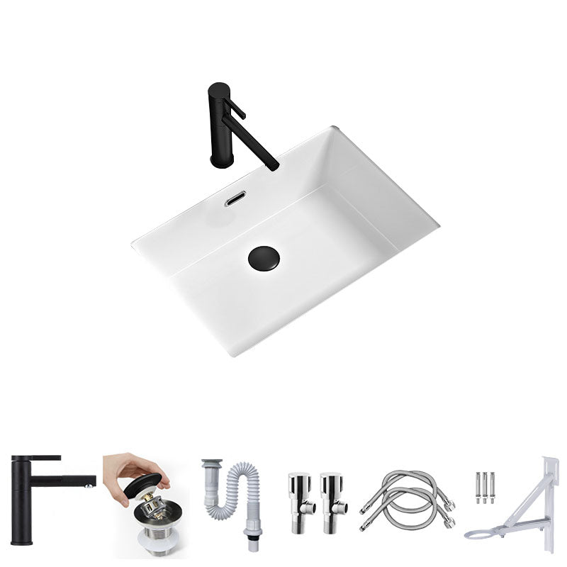 Bathroom Sink Ceramic Pull-out Faucet White Rectangular Washroom Sink 22"L x 15"W x 7"H Swivel Faucet Sink with Faucet Clearhalo 'Bathroom Remodel & Bathroom Fixtures' 'Bathroom Sinks & Faucet Components' 'Bathroom Sinks' 'bathroom_sink' 'Home Improvement' 'home_improvement' 'home_improvement_bathroom_sink' 7395971