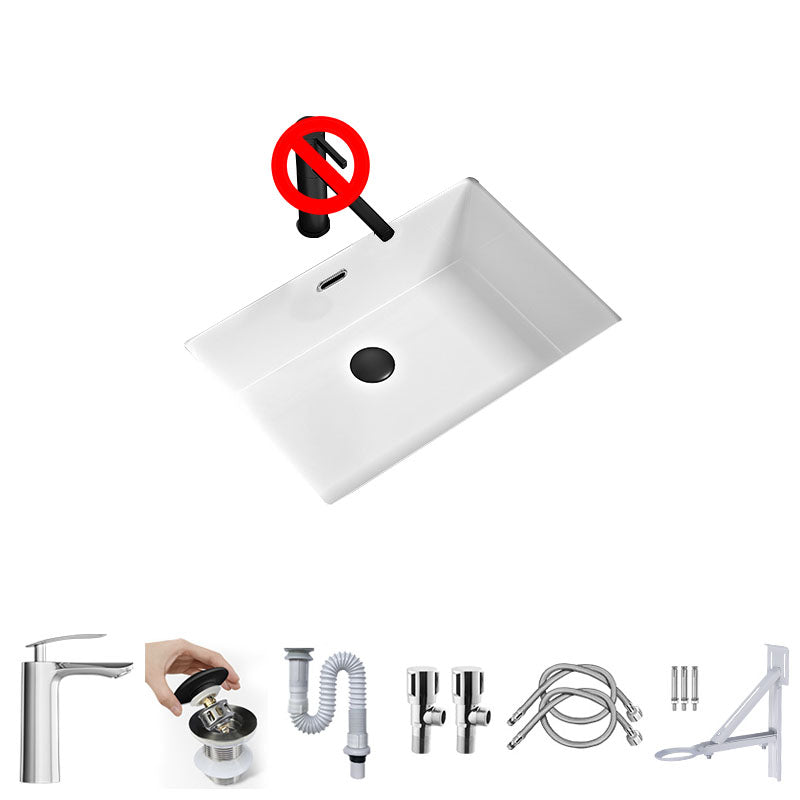 Bathroom Sink Ceramic Pull-out Faucet White Rectangular Washroom Sink 22"L x 15"W x 7"H Cold and Hot Faucet Sink with Faucet Clearhalo 'Bathroom Remodel & Bathroom Fixtures' 'Bathroom Sinks & Faucet Components' 'Bathroom Sinks' 'bathroom_sink' 'Home Improvement' 'home_improvement' 'home_improvement_bathroom_sink' 7395972