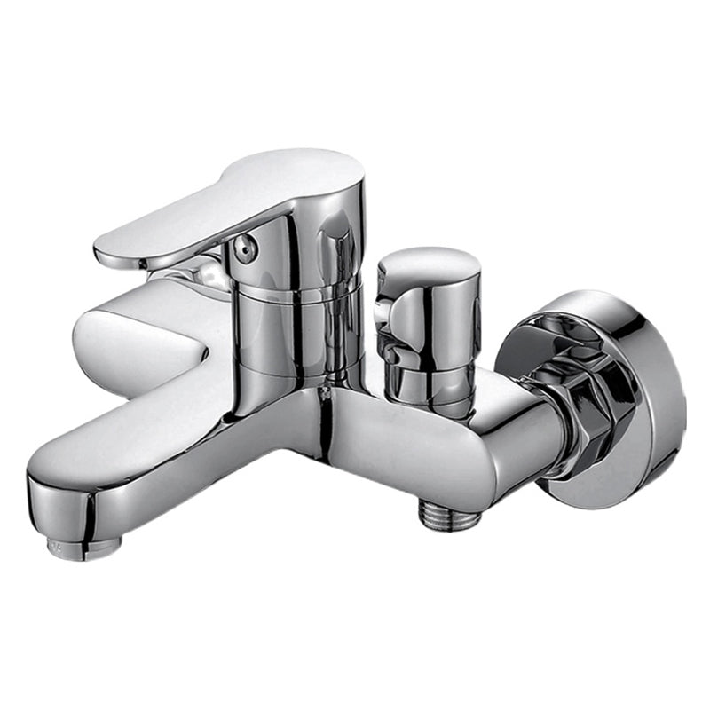 Single Lever Handle Tub Faucet 2 Holes Wall-Mounted Handshower Low Arc Tub Filler Clearhalo 'Bathroom Remodel & Bathroom Fixtures' 'Bathtub Faucets' 'bathtub_faucets' 'Home Improvement' 'home_improvement' 'home_improvement_bathtub_faucets' 7395990