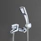 Single Lever Handle Tub Faucet 2 Holes Wall-Mounted Handshower Low Arc Tub Filler Chrome Square Shower Head Hand Shower Included Clearhalo 'Bathroom Remodel & Bathroom Fixtures' 'Bathtub Faucets' 'bathtub_faucets' 'Home Improvement' 'home_improvement' 'home_improvement_bathtub_faucets' 7395993