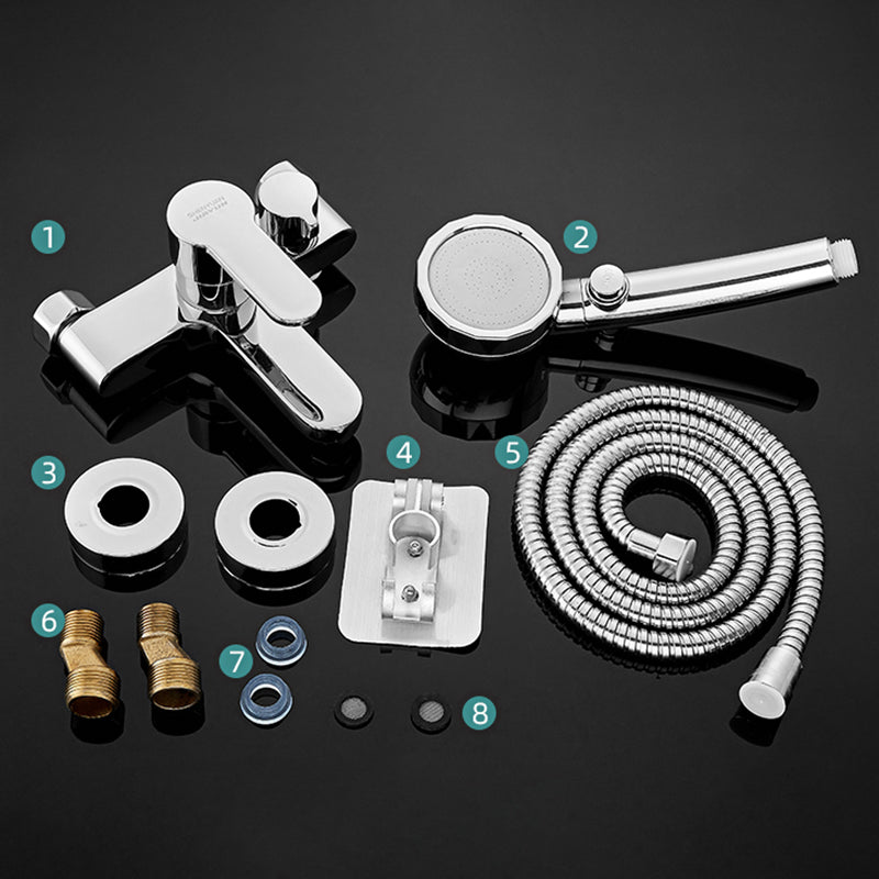 Single Lever Handle Tub Faucet 2 Holes Wall-Mounted Handshower Low Arc Tub Filler Clearhalo 'Bathroom Remodel & Bathroom Fixtures' 'Bathtub Faucets' 'bathtub_faucets' 'Home Improvement' 'home_improvement' 'home_improvement_bathtub_faucets' 7395995