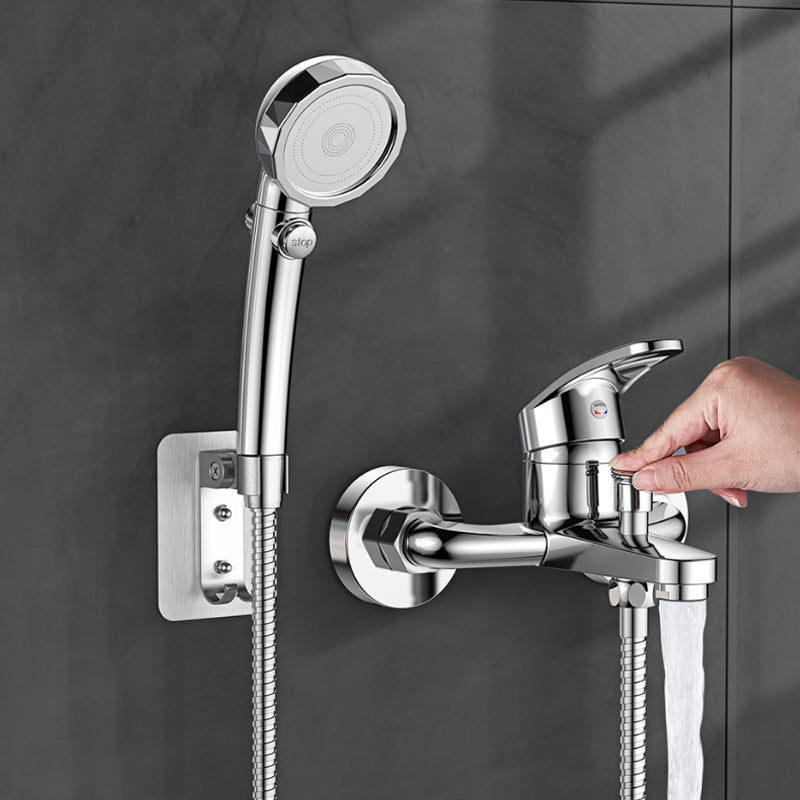 Single Lever Handle Tub Faucet 2 Holes Wall-Mounted Handshower Low Arc Tub Filler Clearhalo 'Bathroom Remodel & Bathroom Fixtures' 'Bathtub Faucets' 'bathtub_faucets' 'Home Improvement' 'home_improvement' 'home_improvement_bathtub_faucets' 7395996