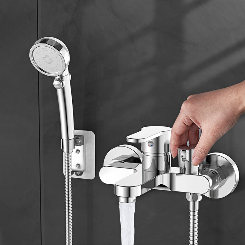 Single Lever Handle Tub Faucet 2 Holes Wall-Mounted Handshower Low Arc Tub Filler Clearhalo 'Bathroom Remodel & Bathroom Fixtures' 'Bathtub Faucets' 'bathtub_faucets' 'Home Improvement' 'home_improvement' 'home_improvement_bathtub_faucets' 7395997