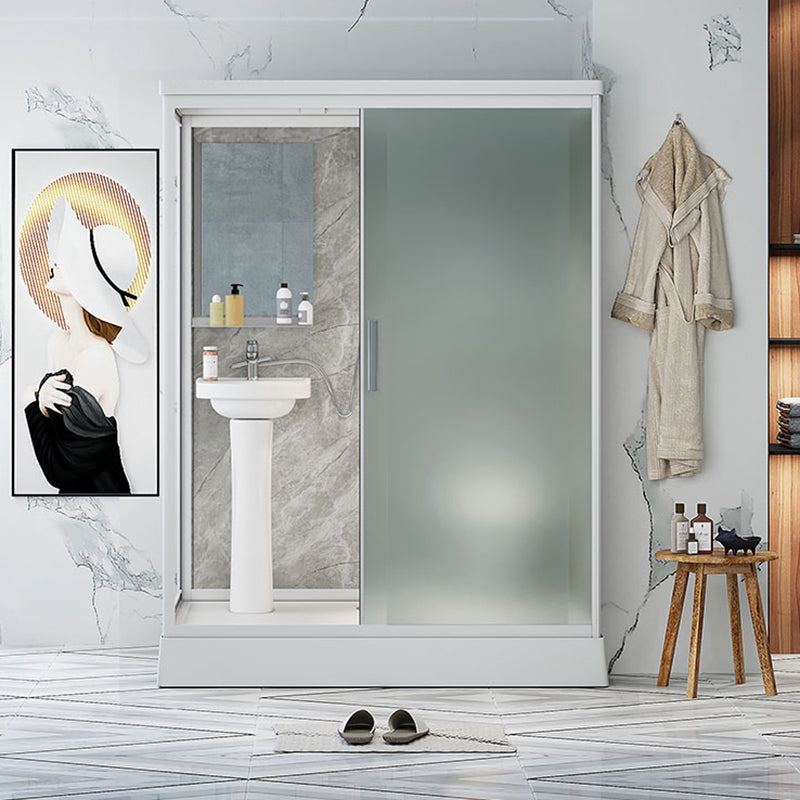 Frosted Tempered Glass Shower Enclosure Rectangle Shower Enclosure 59"L x 47"W x 85"H Front Opening Clearhalo 'Bathroom Remodel & Bathroom Fixtures' 'Home Improvement' 'home_improvement' 'home_improvement_shower_stalls_enclosures' 'Shower Stalls & Enclosures' 'shower_stalls_enclosures' 'Showers & Bathtubs' 7396103