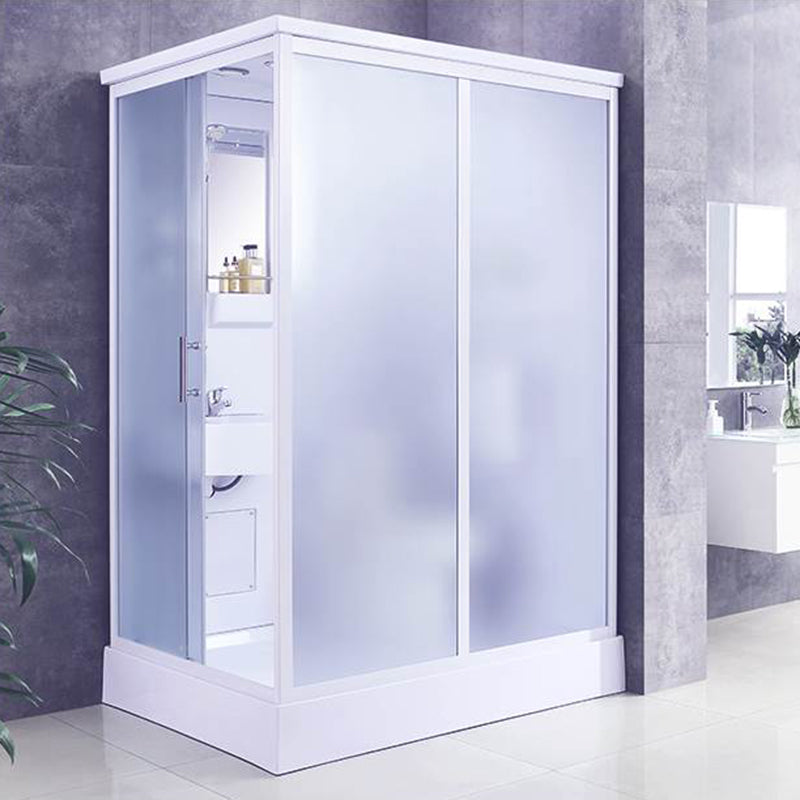 Framed Single Sliding Shower Kit Rectangle Frosted Shower Kit Clearhalo 'Bathroom Remodel & Bathroom Fixtures' 'Home Improvement' 'home_improvement' 'home_improvement_shower_stalls_enclosures' 'Shower Stalls & Enclosures' 'shower_stalls_enclosures' 'Showers & Bathtubs' 7396133