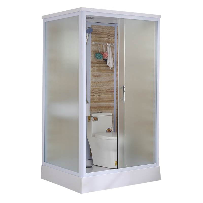 Framed Single Sliding Shower Kit Rectangle Frosted Shower Kit Wood 39"L x 47"W x 85"H Toilet Only Clearhalo 'Bathroom Remodel & Bathroom Fixtures' 'Home Improvement' 'home_improvement' 'home_improvement_shower_stalls_enclosures' 'Shower Stalls & Enclosures' 'shower_stalls_enclosures' 'Showers & Bathtubs' 7396136