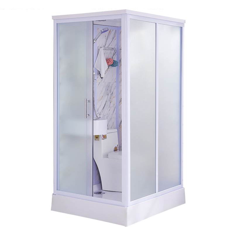 Framed Single Sliding Shower Kit Rectangle Frosted Shower Kit Marble 39"L x 47"W x 85"H Toilet Only Clearhalo 'Bathroom Remodel & Bathroom Fixtures' 'Home Improvement' 'home_improvement' 'home_improvement_shower_stalls_enclosures' 'Shower Stalls & Enclosures' 'shower_stalls_enclosures' 'Showers & Bathtubs' 7396140