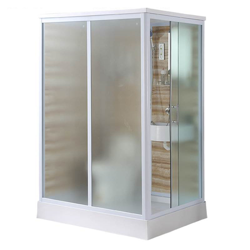 Framed Single Sliding Shower Kit Rectangle Frosted Shower Kit Wood 43.3"L x 55.1"W x 84.6"H Toilet Only Clearhalo 'Bathroom Remodel & Bathroom Fixtures' 'Home Improvement' 'home_improvement' 'home_improvement_shower_stalls_enclosures' 'Shower Stalls & Enclosures' 'shower_stalls_enclosures' 'Showers & Bathtubs' 7396144