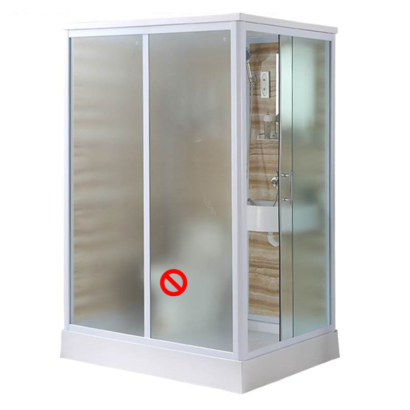 Framed Single Sliding Shower Kit Rectangle Frosted Shower Kit Wood 43.3"L x 55.1"W x 84.6"H Toilet Not Included Clearhalo 'Bathroom Remodel & Bathroom Fixtures' 'Home Improvement' 'home_improvement' 'home_improvement_shower_stalls_enclosures' 'Shower Stalls & Enclosures' 'shower_stalls_enclosures' 'Showers & Bathtubs' 7396146